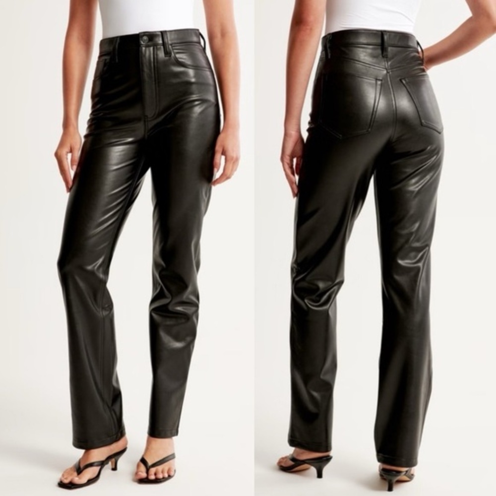 A&F Curve Love 90’s Straight Pant 26 Regular Vegan Leather Black